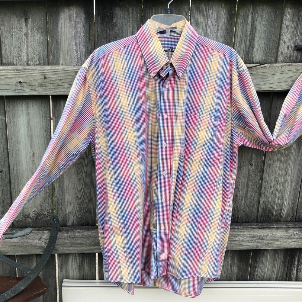 Alan Flusser Large Long Sleeve Plaid Button Down Cotton Shirt